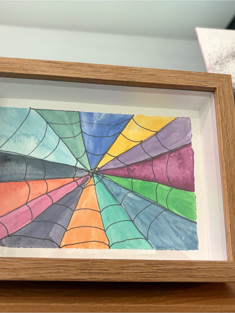 Colorful Spiderweb Watercolor originals Art - Framed